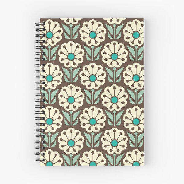 Item preview, KF 0063 E - Retro Vintage Daisy Flower Minimalist 70s Modern Geometric Floral Pattern in Brown and Teal designed and sold by KhakiFinch.