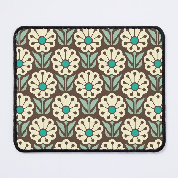 Item preview, KF 0063 E - Retro Vintage Daisy Flower Minimalist 70s Modern Geometric Floral Pattern in Brown and Teal designed and sold by KhakiFinch.