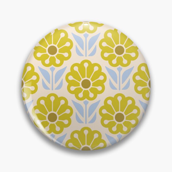 Item preview, KF 0063 F - Retro Vintage Daisy Flower Minimalist 70s Modern Geometric Floral Pattern in Yellow and Blue designed and sold by KhakiFinch.