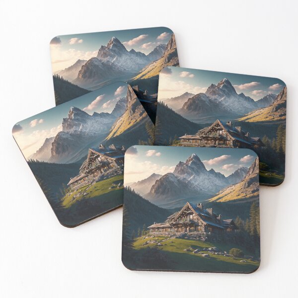 Item preview, A Picturesque Mountain Chalet Overlooking a Scenic Valley, Ai Generated Art designed and sold by AiGens.