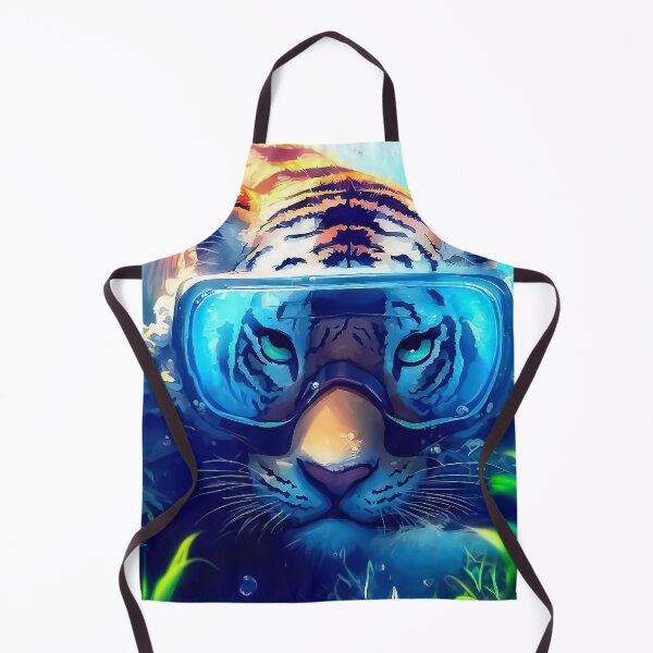 Item preview, Diving tiger wearing diving goggles in the under water world designed and sold by TomFrontierArt.