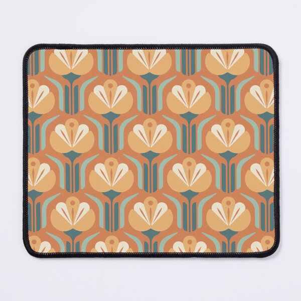 Item preview, KF 0064 D - Retro Vintage Flower Minimalist 70s Modern Geometric Floral Pattern in Orange and Teal designed and sold by KhakiFinch.