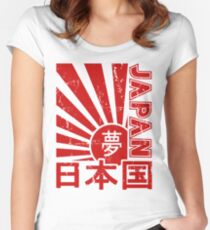 Weinlese-Japan-aufgehende Sonne-Kandschi-T-Shirt Tailliertes Rundhals-Shirt