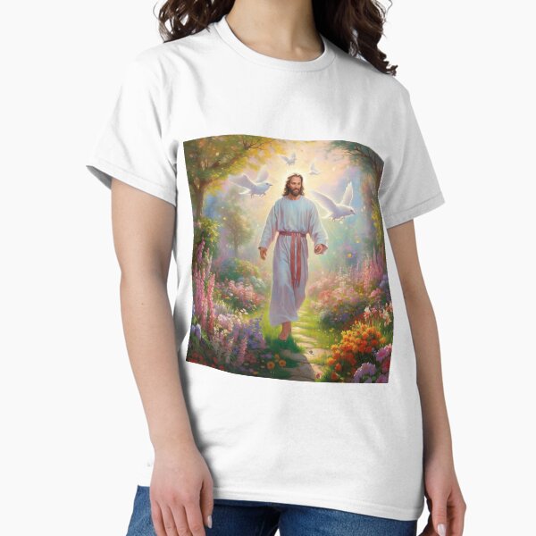 Jesus walking through the Garden of Heaven Classic T-Shirt
