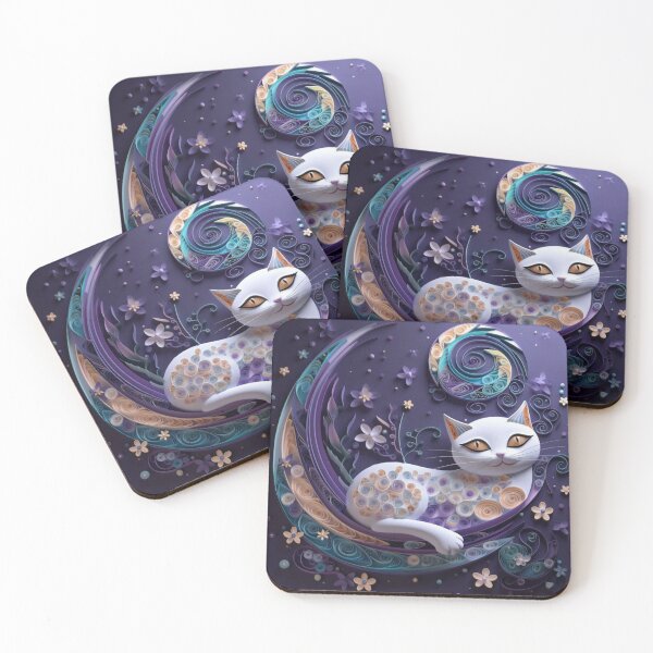 Item preview, Cute cat on the moon with flowers. Colorful background. designed and sold by aiphotosart.