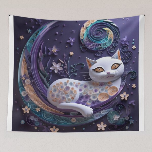Item preview, Cute cat on the moon with flowers. Colorful background. designed and sold by aiphotosart.