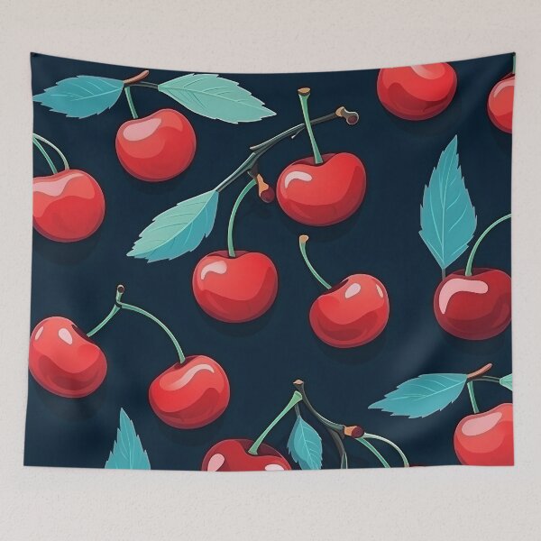 Item preview, Cherries in Blue Background Pattern designed and sold by raviolli000.