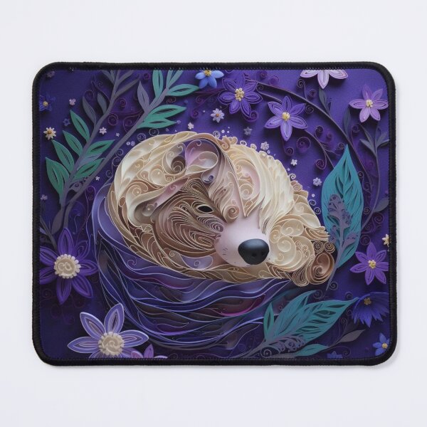 Item preview, Cute dog in a nest of flowers and leaves on a purple background designed and sold by aiphotosart.