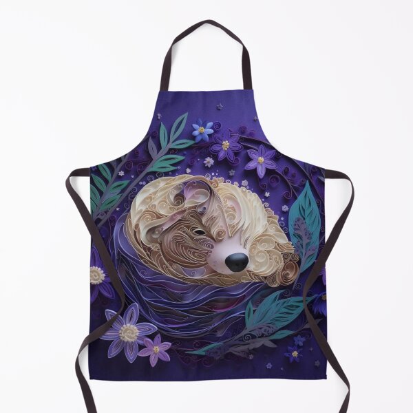 Item preview, Cute dog in a nest of flowers and leaves on a purple background designed and sold by aiphotosart.