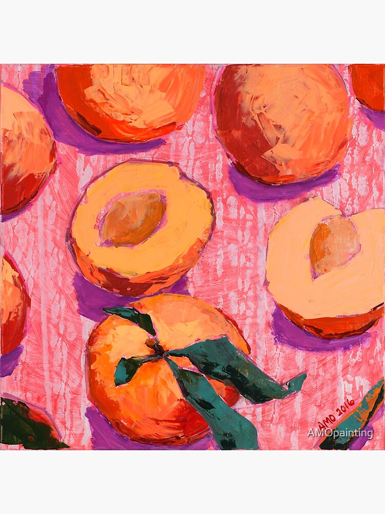 Peaches on Pink Background by AMOpainting