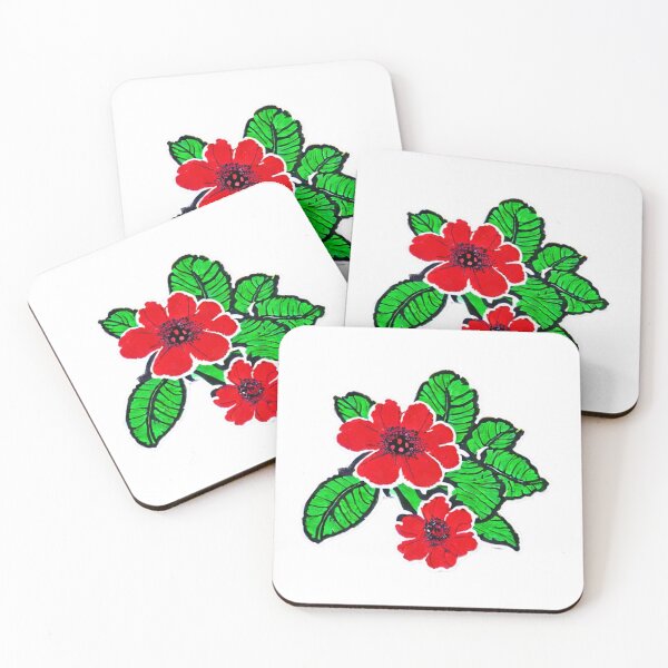 Item preview, Sticker RedFlower green leaves designed and sold by melridger.