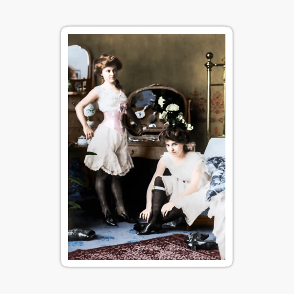 Victorian Ladies in Lingerie - Colorized Sticker for Sale by bizarrela