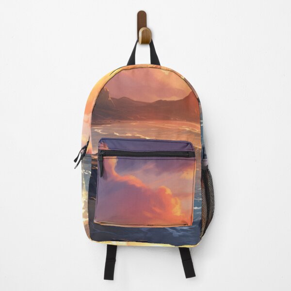 Item preview, The sun sets over large rocks at a beach designed and sold by isBotStore.