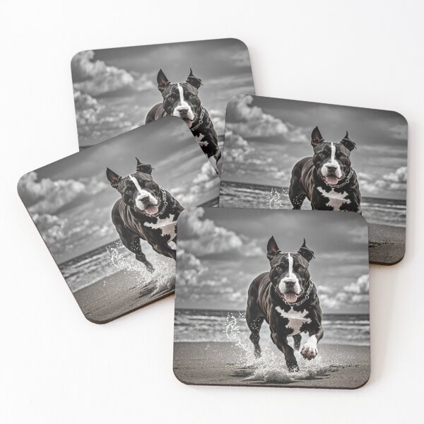 Item preview, Black and White Pitbull on the beach #4 designed and sold by Shiwwa.