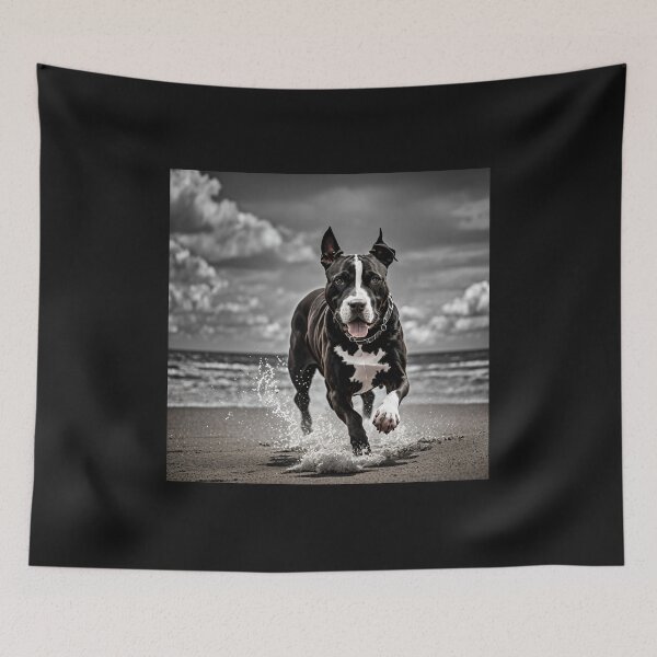 Item preview, Black and White Pitbull on the beach #4 designed and sold by Shiwwa.