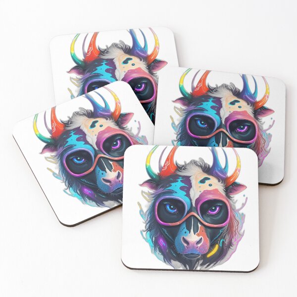Item preview, Futuristic Cow Face with Small Horns and Multicolored Glasses - Digital Art Style designed and sold by PixelSpectrum.