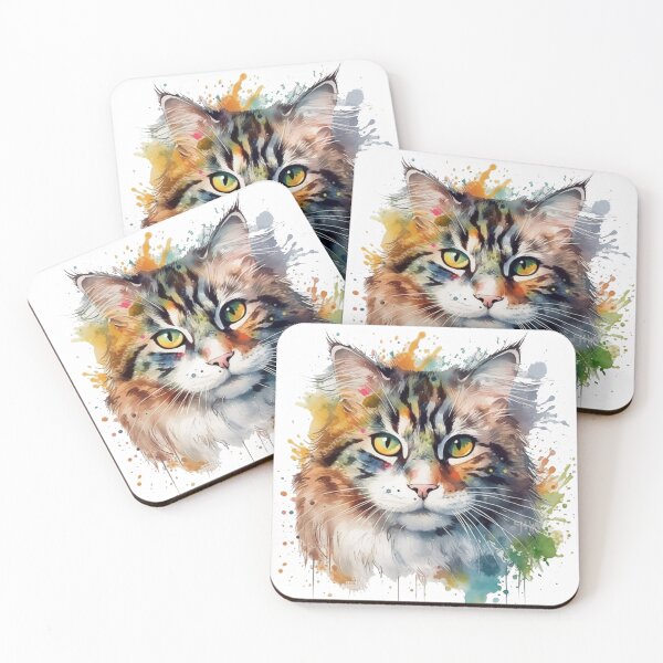 Item preview, Forest Cat Watercolor Portrait: Playful Fluffytail Adventures in designed and sold by DooodleGod.