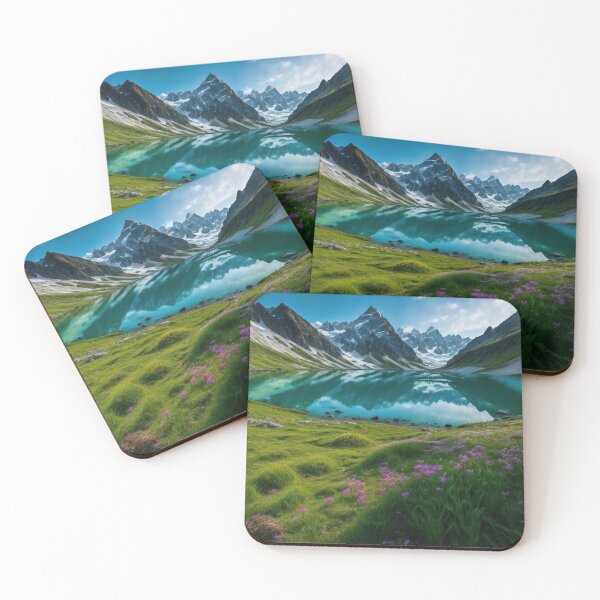 Item preview, A Pristine Glacial Lake Nestled in the Valley of Towering Mountains, Ai Generated Art designed and sold by AiGens.