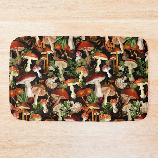 Item preview, Vintage Red Mushrooms Forest Botanical Night Garden Pattern - Black  NightGarden  designed and sold by UtArt.
