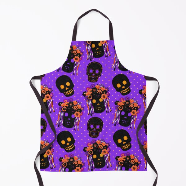 Artikelvorschau, Lila schwarze Halloween-Totenköpfe mit Blumenkronen im niedlichen Filzstil von Cherie(c)2023 entworfen und verkauft von CheriesArt.