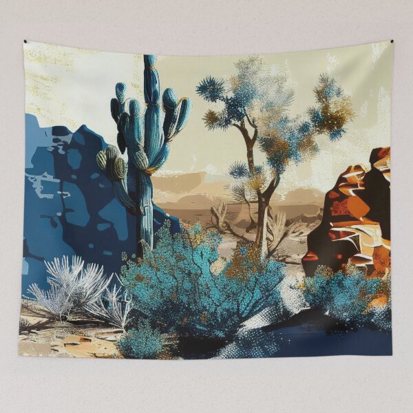 Item preview, Blue and Gold Desert Cactus Scenery designed and sold by TheArtMage.