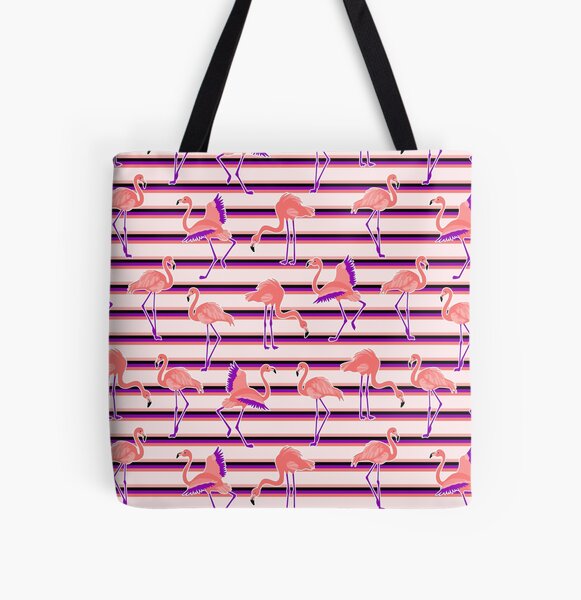 Retro Striped Old School Flamingos Pattern stripes All Over Print Tote Bag