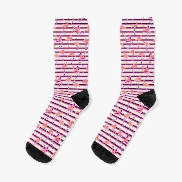 Retro Striped Old School Flamingos Pattern stripes Socks