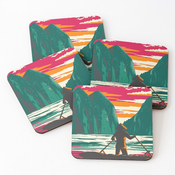 Item preview, Ha Long Bay or Halong Bay with Boat Vendor Vietnam WPA Art Deco Poster  designed and sold by patrimonio.