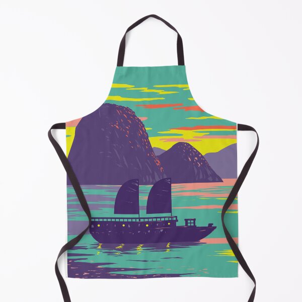 Aperçu de l'œuvre Ha Long Bay ou Halong Bay avec Junk Boat Vietnam WPA Art Deco Poster créée et vendue par patrimonio.