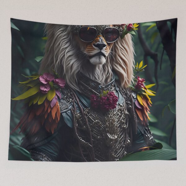 Item preview, Whimsical Lion Pirate in the Jungle - Highly Detailed Art of a Wild Animal designed and sold by TheWhimsicalZoo.