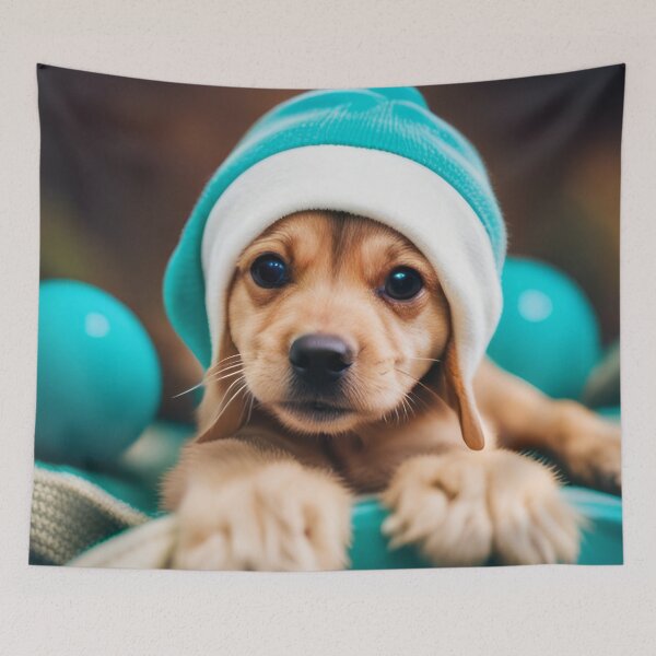 Item preview, Baby dog in turquoise hat designed and sold by Reunimage.