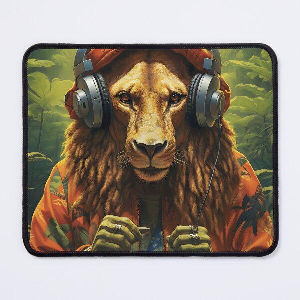 Item preview, "Royal Sounds: The Dancing Lion with Headphones in the Jungle" designed and sold by Lucienecomar.