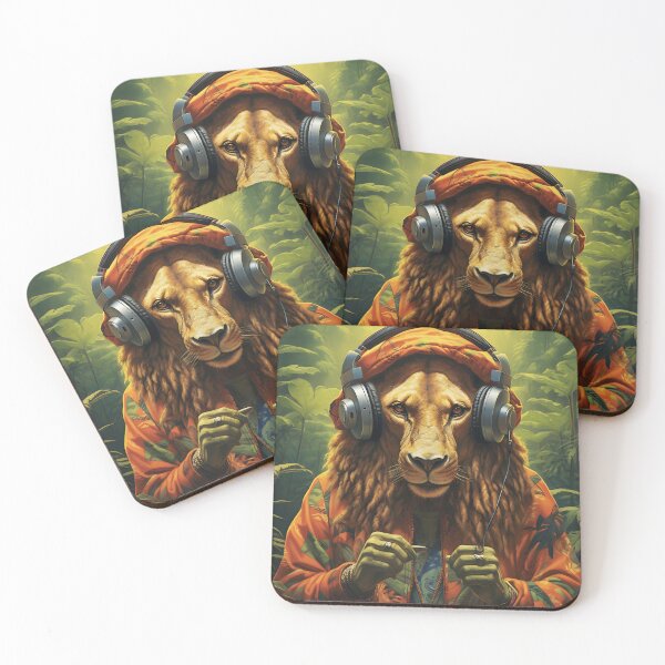 Item preview, "Royal Sounds: The Dancing Lion with Headphones in the Jungle" designed and sold by Lucienecomar.