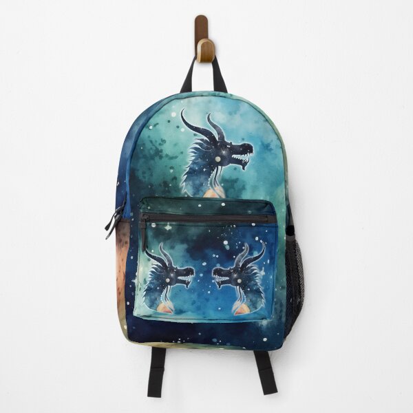 Item preview, A watercolour painted design of a cosmic dragon in space with galaxy background - painted blue, cyan, teal, orange, red, vanilla, white. designed and sold by ArtfulOctopus.