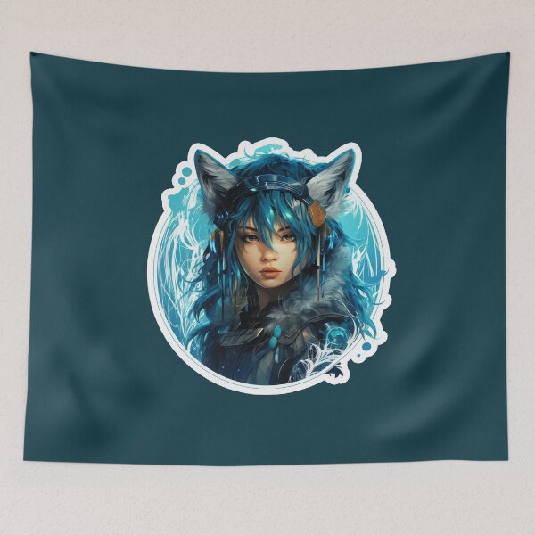 Item preview, Blue Art Girl Ears Wolf With Flowers Girls Headphones Colorful Design Art designed and sold by xenami.
