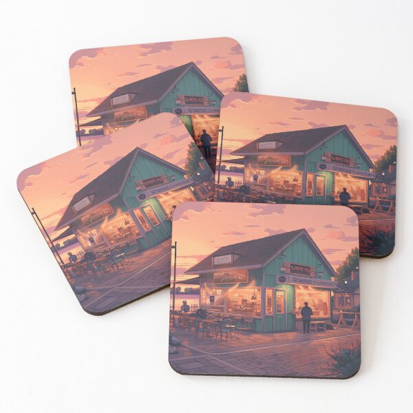 Item preview, Lofi whimsical restaurant by the seaside during sunset designed and sold by BVDigitalArt.