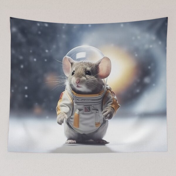Item preview, Mouse astronaut in a space suit. Mouse with black eyes, nice, sweet animal, small nose. Colorful. Photo realistic, concept art, cinematic light. designed and sold by anytka.