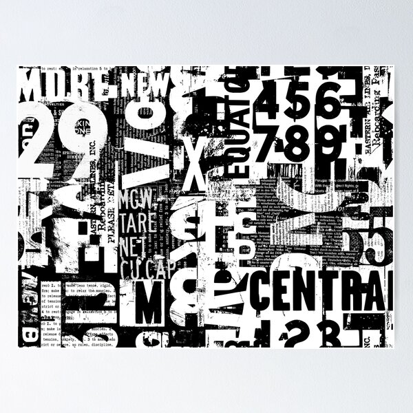 Item preview, Grunge Typography Urban Style With Letters And Numbers Black And White designed and sold by artsandsoul.