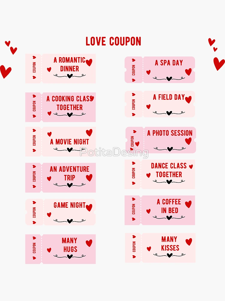 LOVE COUPONS Sticker for Sale by PotitaDesing Redbubble