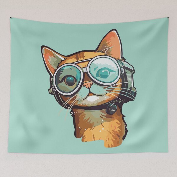 Item preview, Futuristic Multicolor Cats #45 whiskered cat designed and sold by SOVISART.