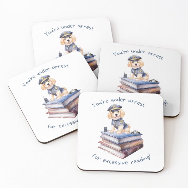 Item preview, Police Puppy on Book Stack - "You're under arrest for excessive reading!" designed and sold by CMReadsandReads.