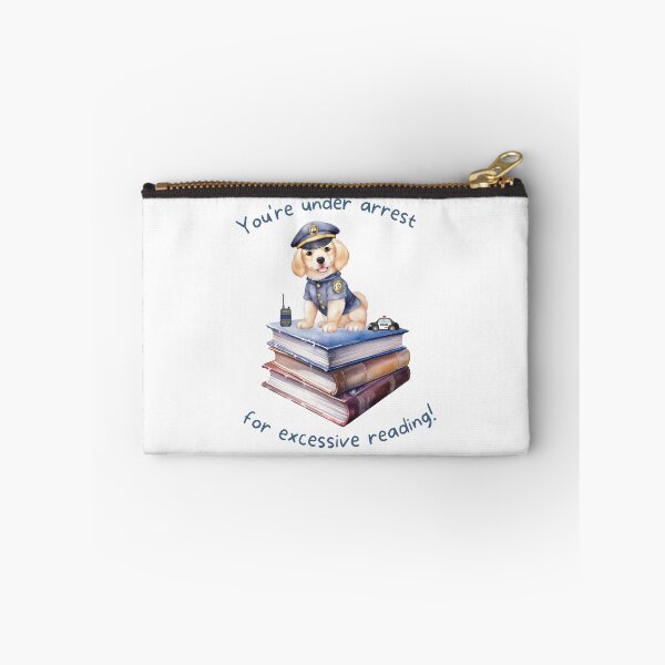 Item preview, Police Puppy on Book Stack - "You're under arrest for excessive reading!" designed and sold by CMReadsandReads.