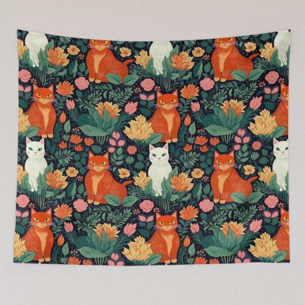 Item preview, Floral pattern with cats  designed and sold by LiliesValley.