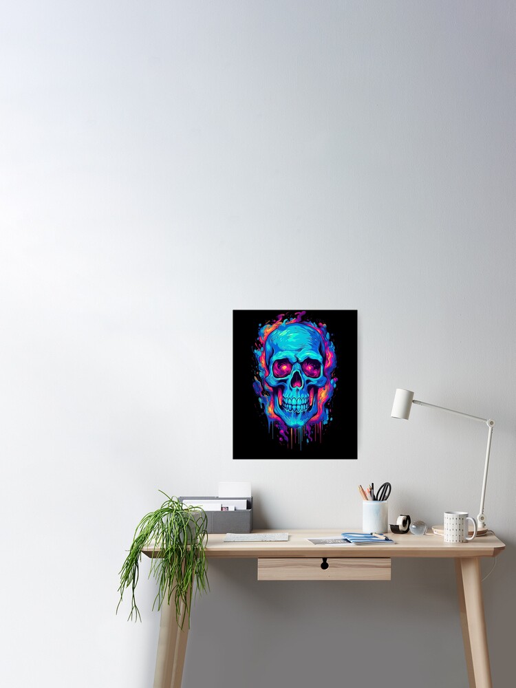 Smokey Blue Skull Red Orange Cool Skeleton Skull Graphic Poster