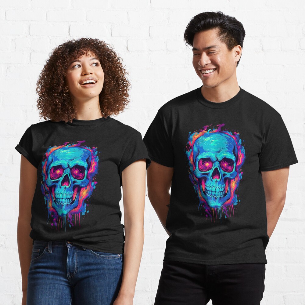 Smokey Blue Skull Red Orange Cool Skeleton Skull Graphic