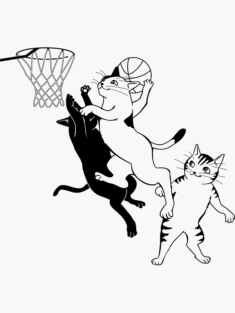 "Cute Cats Playing Basketball" Sticker by pdgraphics Redbubble