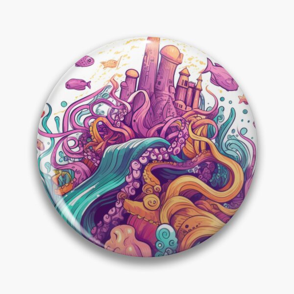 Artikelvorschau, Bunte und cartoonige Oktopus- und Kelp-Illustration | Lebendige, fließende Landschaftskunst entworfen und verkauft von PaintbrushPlace.