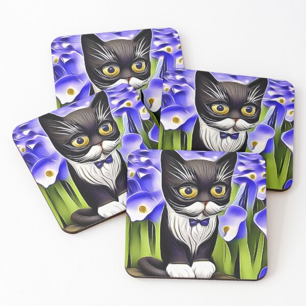 Item preview, Fancy Tuxedo Cat in Cala Lily Field drawing designed and sold by CattyCornerPOD.