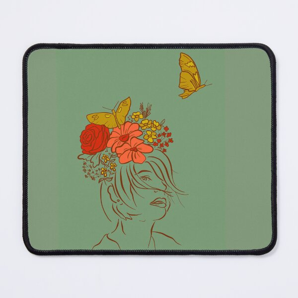 Aperçu de l'œuvre Dame papillon dans le jardin fond vert ambiance rétro créée et vendue par leahcreates.