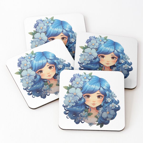 Item preview, Blue hair and flowers designed and sold by art-shop-by-Kat.